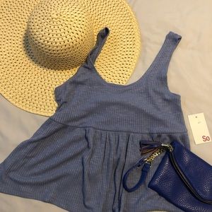 SO Lightweight Knit Blue Crop Peplum Tank